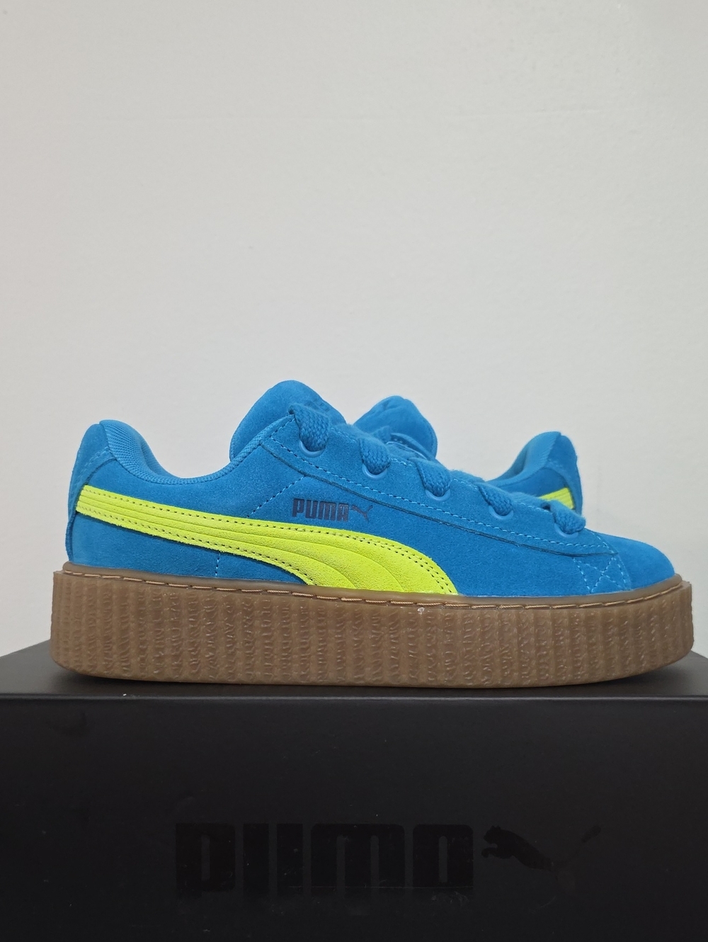 Puma Junior Creeper Phatty in Bright Blue with Gum Sole